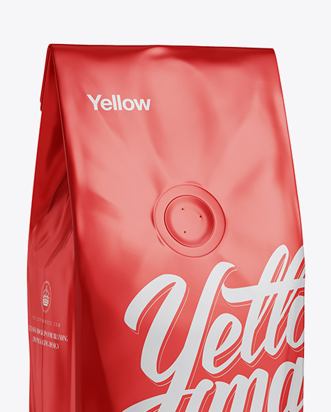 250g Matte Metallic Coffee Bag With Valve Mockup Half Turned View In Bag Sack Mockups On Yellow Images Object Mockups