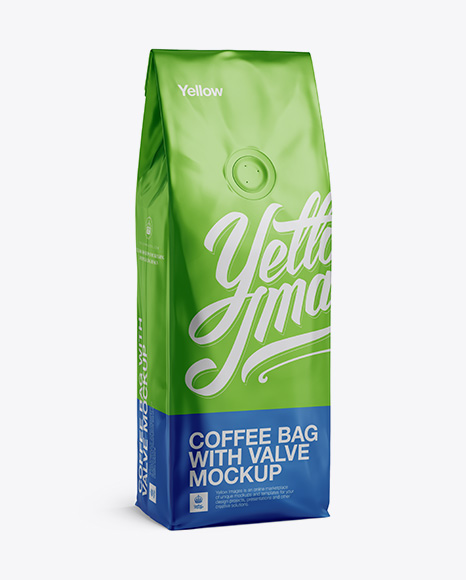 Download 250g Matte Metallic Coffee Bag With Valve Mockup - Half-Turned View in Bag & Sack Mockups on ...