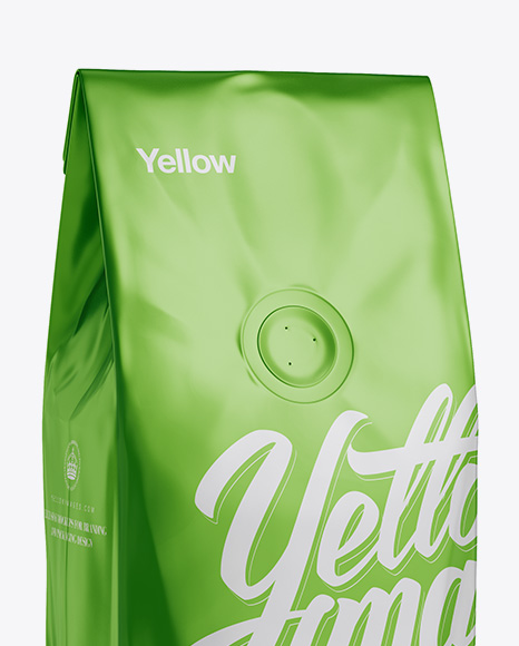 Download 250g Matte Metallic Coffee Bag With Valve Mockup Half Turned View In Bag Sack Mockups On Yellow Images Object Mockups