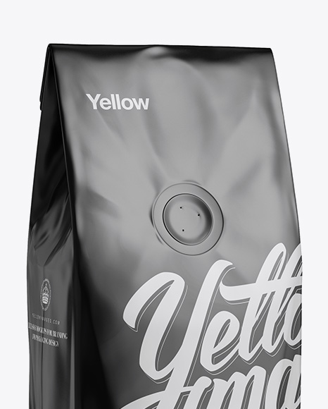 250g Matte Metallic Coffee Bag With Valve Mockup Half Turned View In Bag Sack Mockups On Yellow Images Object Mockups