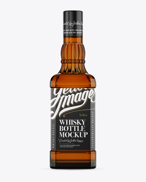 Amber Bottle W/ Whiskey Mockup - Front View