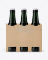 Kraft Paper 6 Pack Green Glass Bottle Carrier Mockup - Front View on