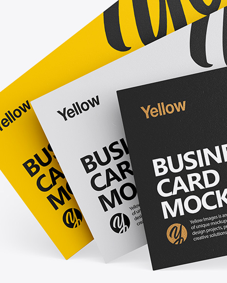 Three Textured Business Cards Mockup Front View In Stationery Mockups On Yellow Images Object Mockups