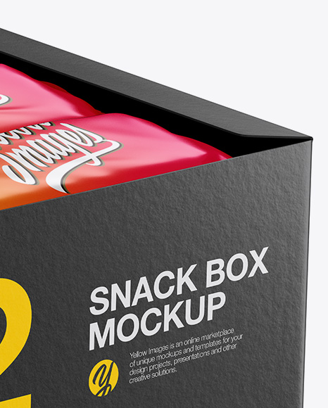 Download 12 Snack Bars Display Box Mockup Halfside View High Angle Shot In Flow Pack Mockups On Yellow Images Object Mockups