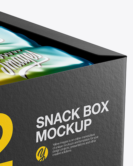 Download 12 Metallic Snack Bars Display Box Mockup Halfside View High Angle Shot In Flow Pack Mockups On Yellow Images Object Mockups PSD Mockup Templates