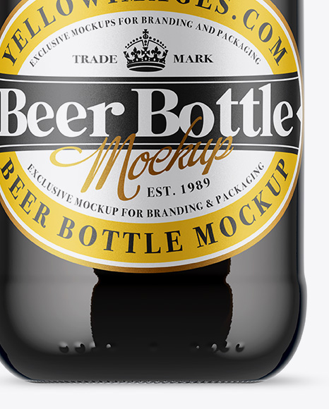 Amber Glass Bottle With Stout Beer Mockup