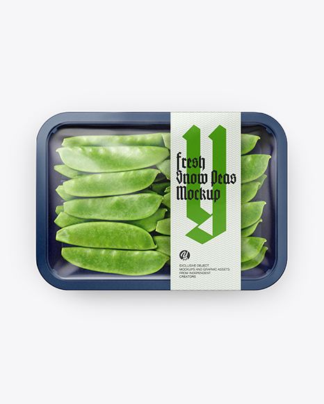 Plastic Tray With Snow Peas Mockup - Top View