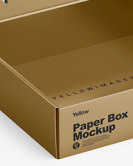 Download Metallic Opened Box Mockup Half Side View In Box Mockups On Yellow Images Object Mockups