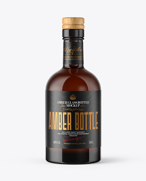 Amber Glass Bottle with Wooden Cap Mockup PSD #2