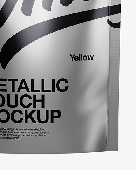 Metallic Stand Up Pouch - Front View on Yellow Images Object Mockups