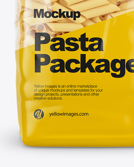 Download Penne Rigate Pasta Mockup Front View In Bag Sack Mockups On Yellow Images Object Mockups PSD Mockup Templates