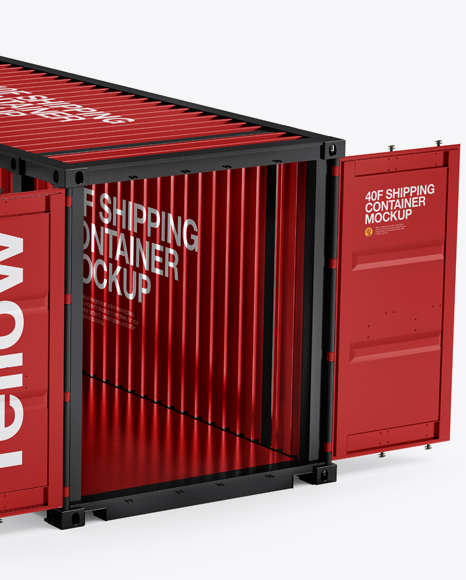 40f Shipping Container With Opened Doors Mockup Halfside View In Object Mockups On Yellow Images Object Mockups