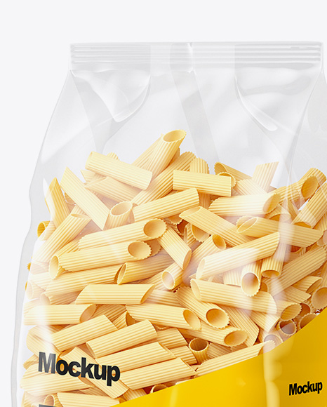 Download Penne Rigate Pasta Mockup Half Side View In Bag Sack Mockups On Yellow Images Object Mockups