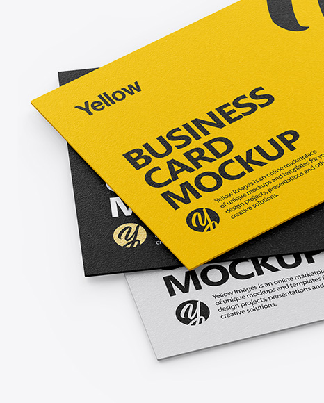 Three Textured Business Cards Mockup Half Side View In Stationery Mockups On Yellow Images Object Mockups