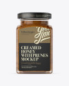 Download Creamed Honey w/ Prunes Glass Jar Mockup in Jar Mockups on Yellow Images Object Mockups