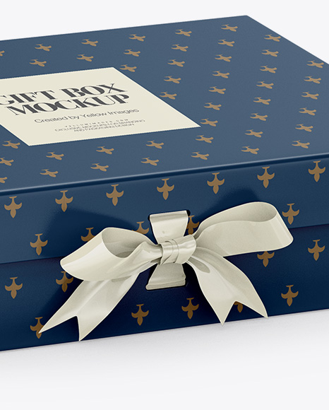 Download Matte Gift Box With Bow Mockup Half Side View High Angle Shot In Box Mockups On Yellow Images Object Mockups