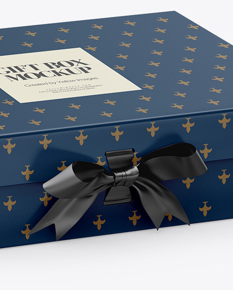 Download Matte Gift Box With Bow Mockup Half Side View High Angle Shot In Box Mockups On Yellow Images Object Mockups