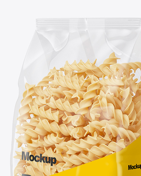 Fusilli Pasta Mockup Half Side View In Bag Sack Mockups On Yellow Images Object Mockups