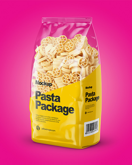 Download Ruote Pasta Mockup Half Side View In Bag Sack Mockups On Yellow Images Object Mockups PSD Mockup Templates