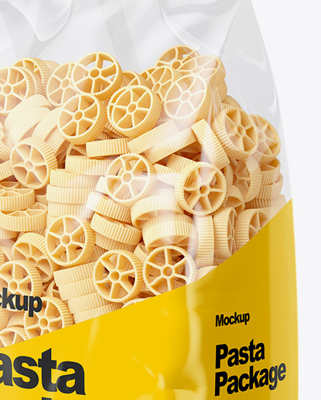 Download Ruote Pasta Mockup Half Side View In Bag Sack Mockups On Yellow Images Object Mockups PSD Mockup Templates