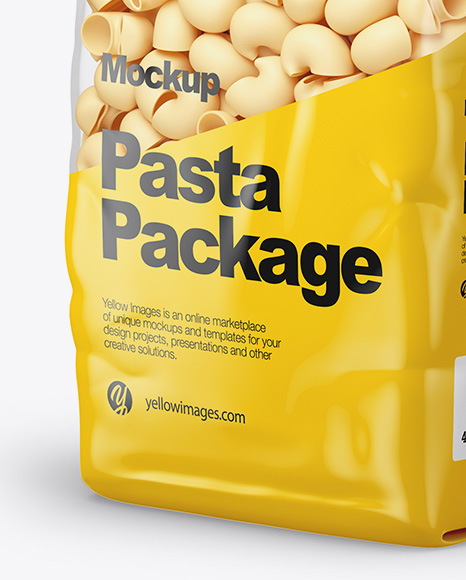 Download Pipe Rigate Pasta Mockup Half Side View In Bag Sack Mockups On Yellow Images Object Mockups PSD Mockup Templates