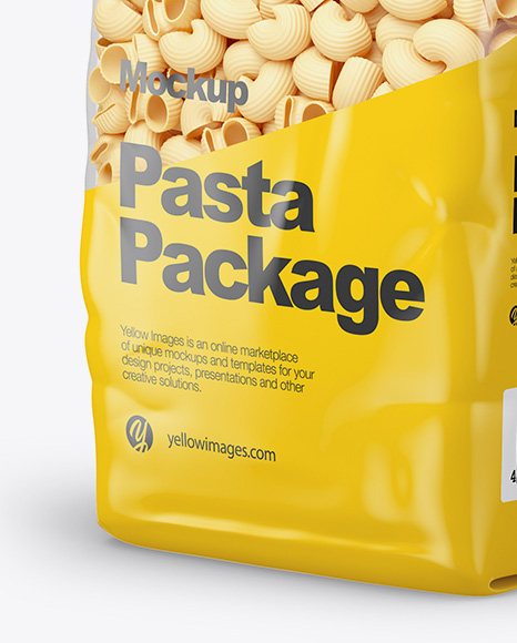 Download Pipe Doppia Rigatura Pasta Mockup Half Side View In Bag Sack Mockups On Yellow Images Object Mockups Yellowimages Mockups