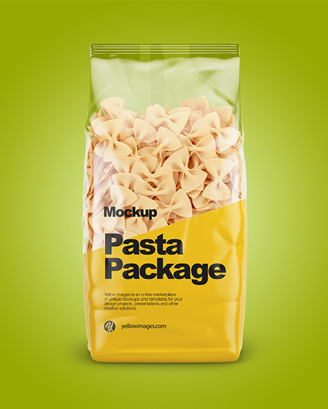 Download Fiocchi Rigati Pasta Mockup Front View In Bag Sack Mockups On Yellow Images Object Mockups