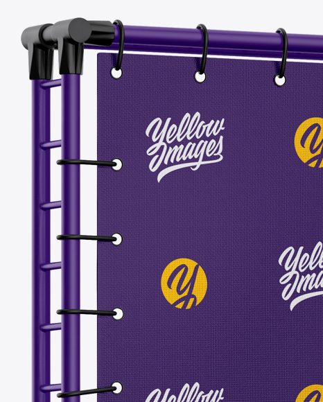 Press Wall Banner with Matte Frame Mockup - Halfside View