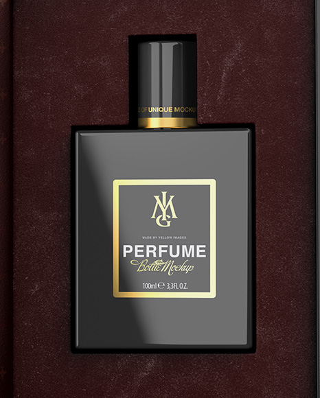 Glossy Gift Box With Perfume Bottle Mockup   Front View PSD #5