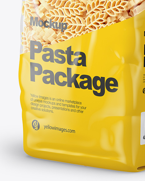 Download Spighe Pasta Mockup Half Side View In Bag Sack Mockups On Yellow Images Object Mockups PSD Mockup Templates