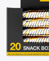 20 Metallic Snack Bars Box Mockup - Front View on Yellow Images Object