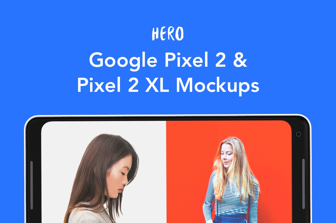 Hero Google Pixel 2 2 Xl In Device Mockups On Yellow Images Creative Store