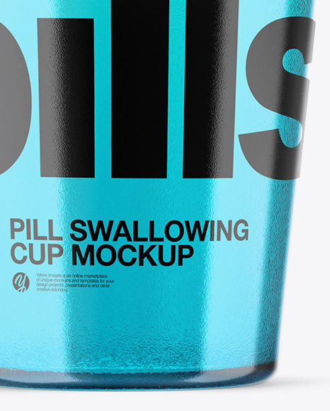 Plastic Pill Swallowing Cup Mockup on Yellow Images Object Mockups