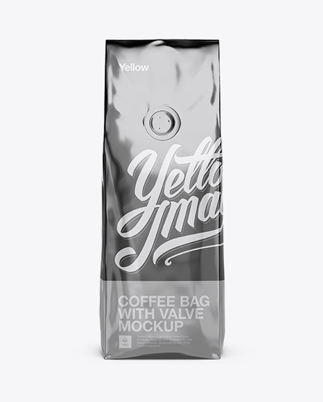 Download 250g Foil Coffee Bag With Valve Mockup - Front View in Bag & Sack Mockups on Yellow Images ...