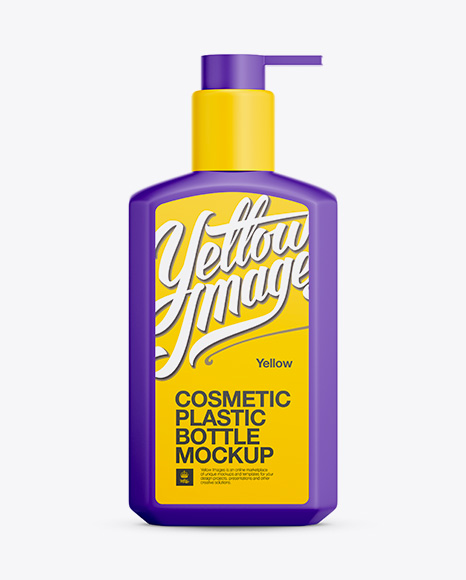 Matte Plastic Bottle w/ Batcher Mockup on Yellow Images Object Mockups