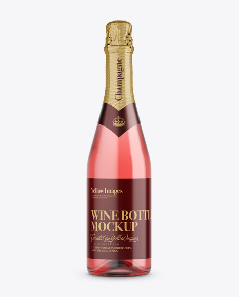 Pink Champagne Bottle Hq Mockup Front View In Bottle Mockups On Yellow Images Object Mockups