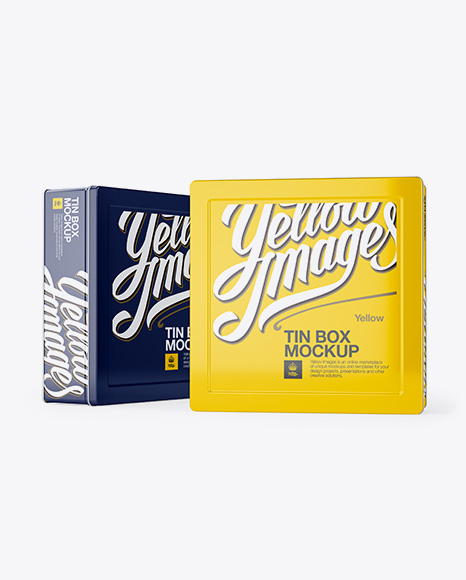 Two Metallic Tin Boxes Mockup - Front View