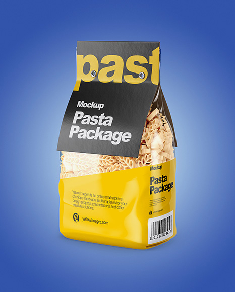 Download Spighe Pasta With Paper Label Mockup Half Side View In Bag Sack Mockups On Yellow Images Object Mockups