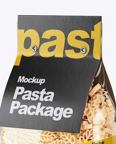 Download Spighe Pasta With Paper Label Mockup Half Side View In Bag Sack Mockups On Yellow Images Object Mockups