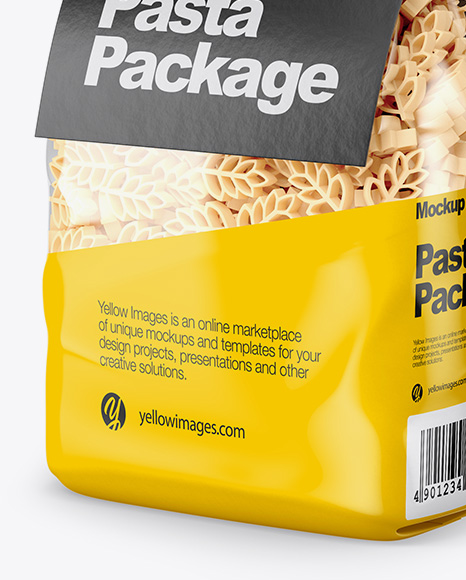 Download Spighe Pasta With Paper Label Mockup Half Side View In Bag Sack Mockups On Yellow Images Object Mockups