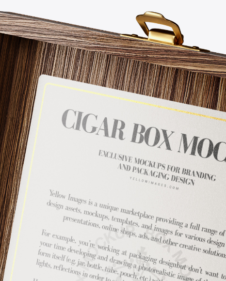 Opened Wooden Cigar Box Mockup Half Side View High Angle Shot In Box Mockups On Yellow Images Object Mockups