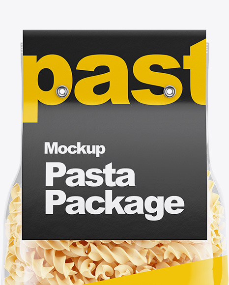 Download Fusilli Pasta With Label Mockup Front View In Bag Sack Mockups On Yellow Images Object Mockups