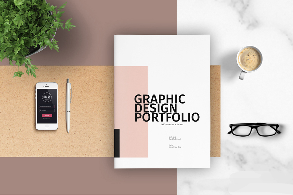 Graphic Design Portfolio Template on Yellow Images Creative Store