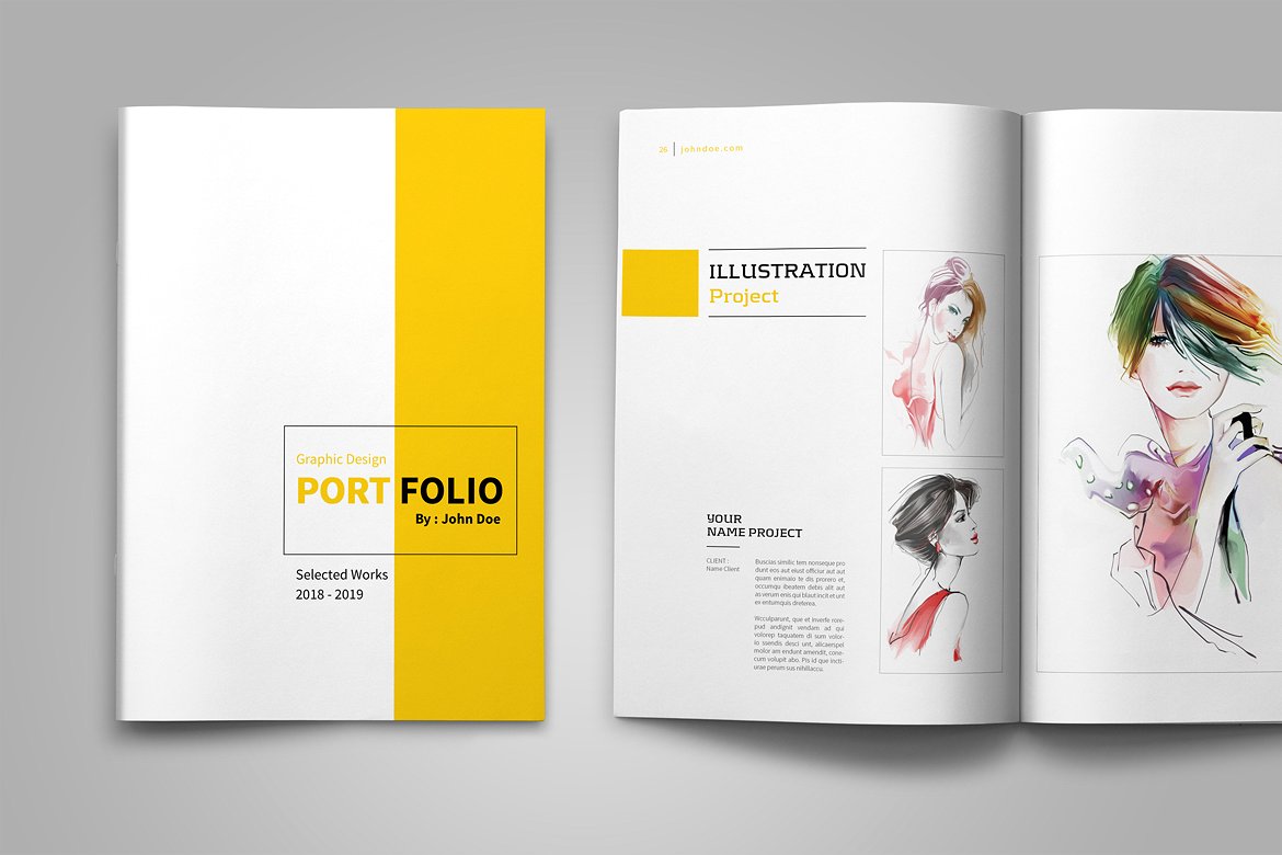 Graphic Design Portfolio Template on Yellow Images Creative Store