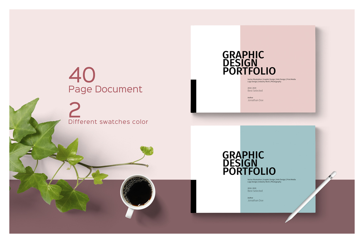 Graphic Design Portfolio Template on Yellow Images Creative Store