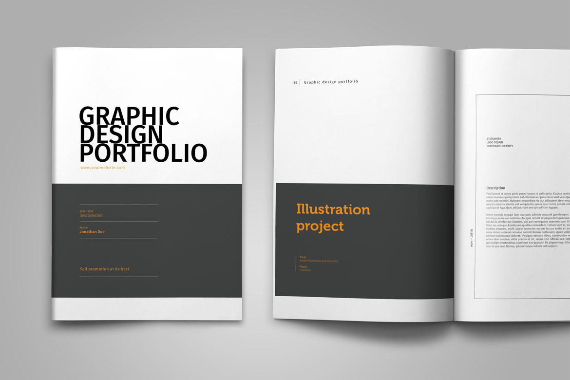 Graphic Design Portfolio Template on Yellow Images Creative Store