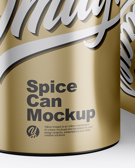 Download Two Metallic Spice Cans Mockup In Tray Platter Mockups On Yellow Images Object Mockups PSD Mockup Templates