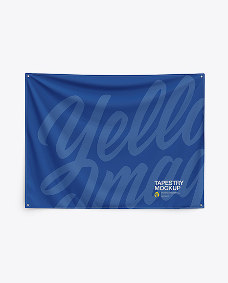 Download Home Decor Wall Tapestry Mockup Textile Fabric Banner In Indoor Advertising Mockups On Yellow Images Object Mockups