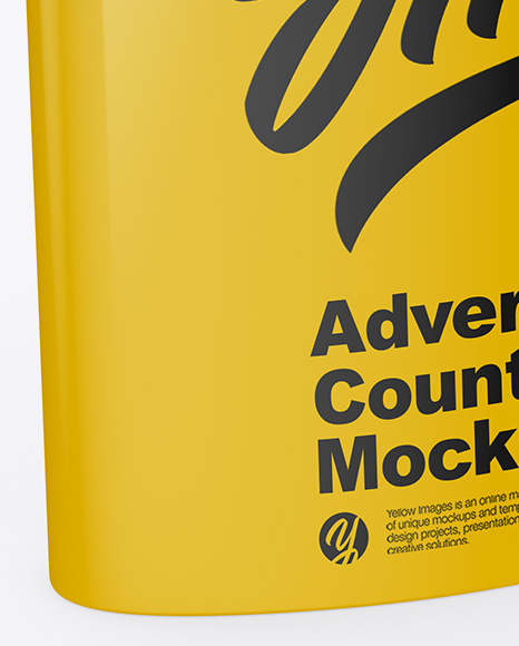 Glossy Advertising Counter Mockup - Half Side View (High-Angle Shot