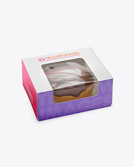 Box W/ Boston Donut Mockup - Half Side View (High Angle Shot) - Free